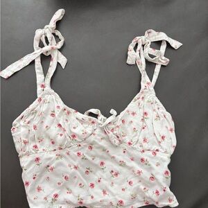 Forever 21 White and Pink Camisole with Tie Front and Ruched Bustier